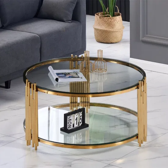 Table basse centrale ronde en verre noir, mobilier de salon de luxe en acier inoxydable doré au Design moderne