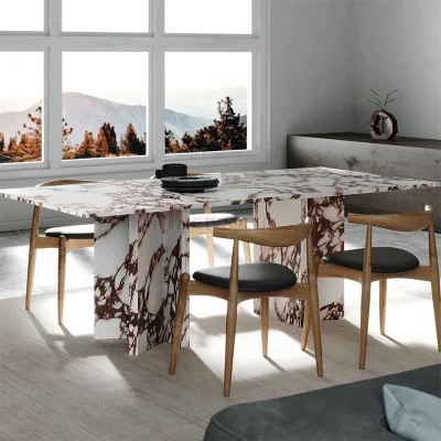 Newstar – mobilier de maison de luxe minimaliste, Table à manger en marbre, Table de Restaurant, Table à manger Calacatta dorée